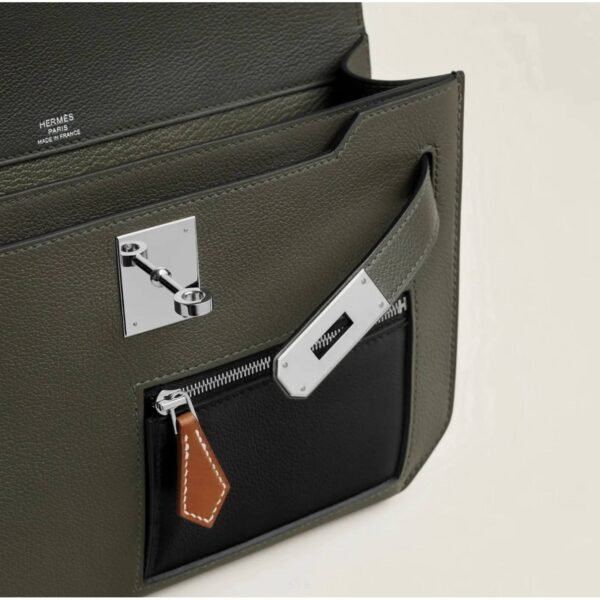 Hermès Dépêche 25 – Vert-de-Gris / Noir / Fauve
