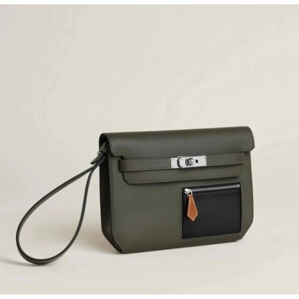 Hermès Dépêche 25 – Vert-de-Gris / Noir / Fauve