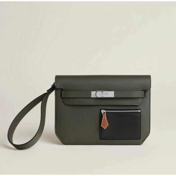 Hermès Dépêche 25 – Vert-de-Gris / Noir / Fauve